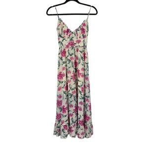 One And Only Collective Cream Floral Chiffon Corset Ruffle Midi Dress Size S